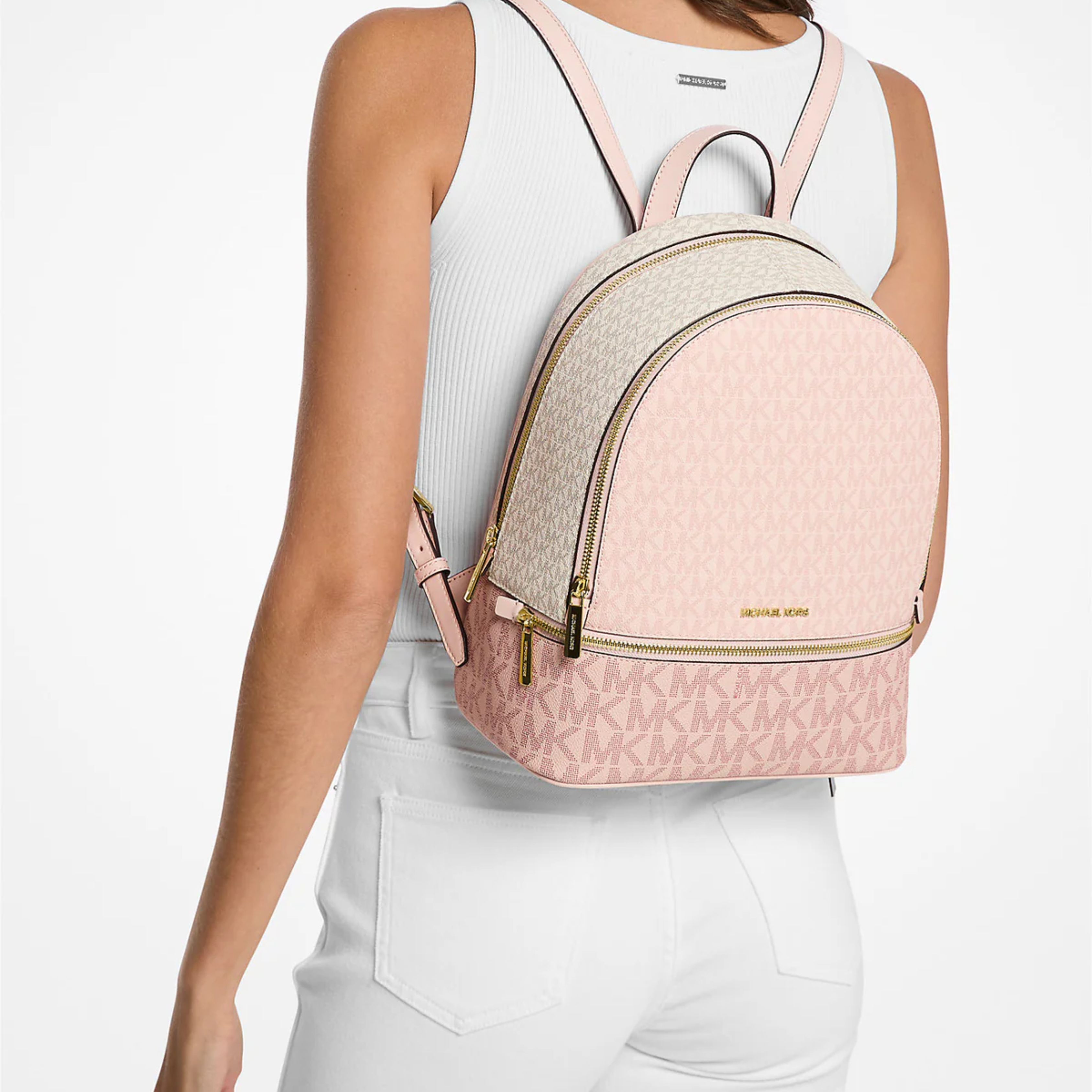 🎒 Meet Your New Everyday BFF: Michael Kors Rhea Medium Zip Backpack in Powder Blush Multi