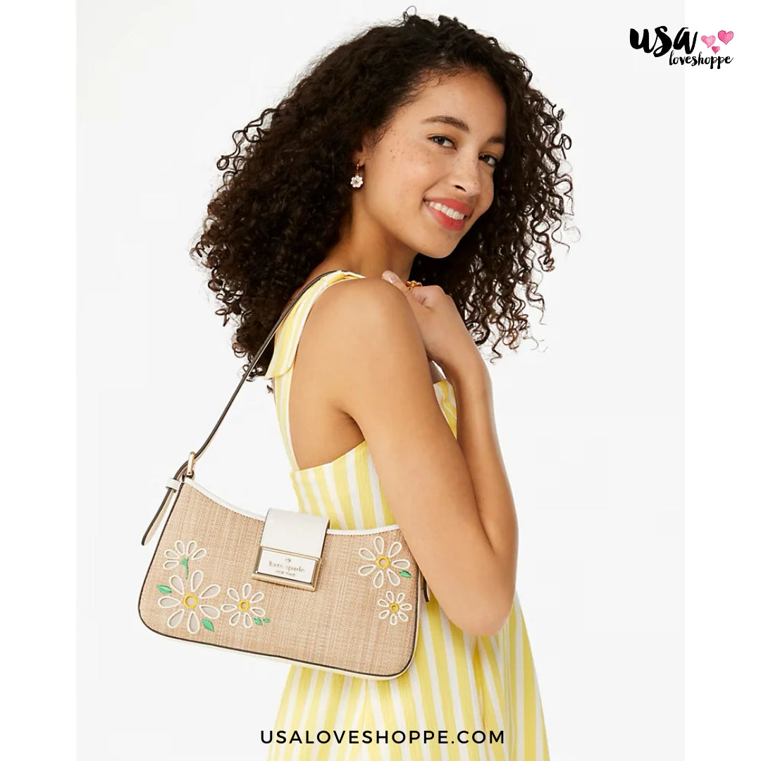 Embrace Summer Vibrance with the kate spade Reegan Daisy Straw Shoulder Bag!