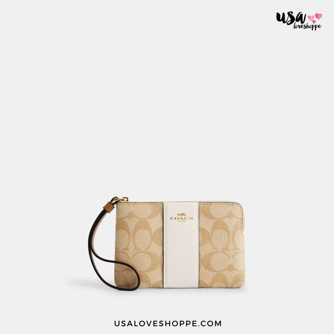 Discover the Elegance of Coach Corner Zip Wristlet in Signature Canvas with Stripe – A Personal Shopper Malaysia Exclusive