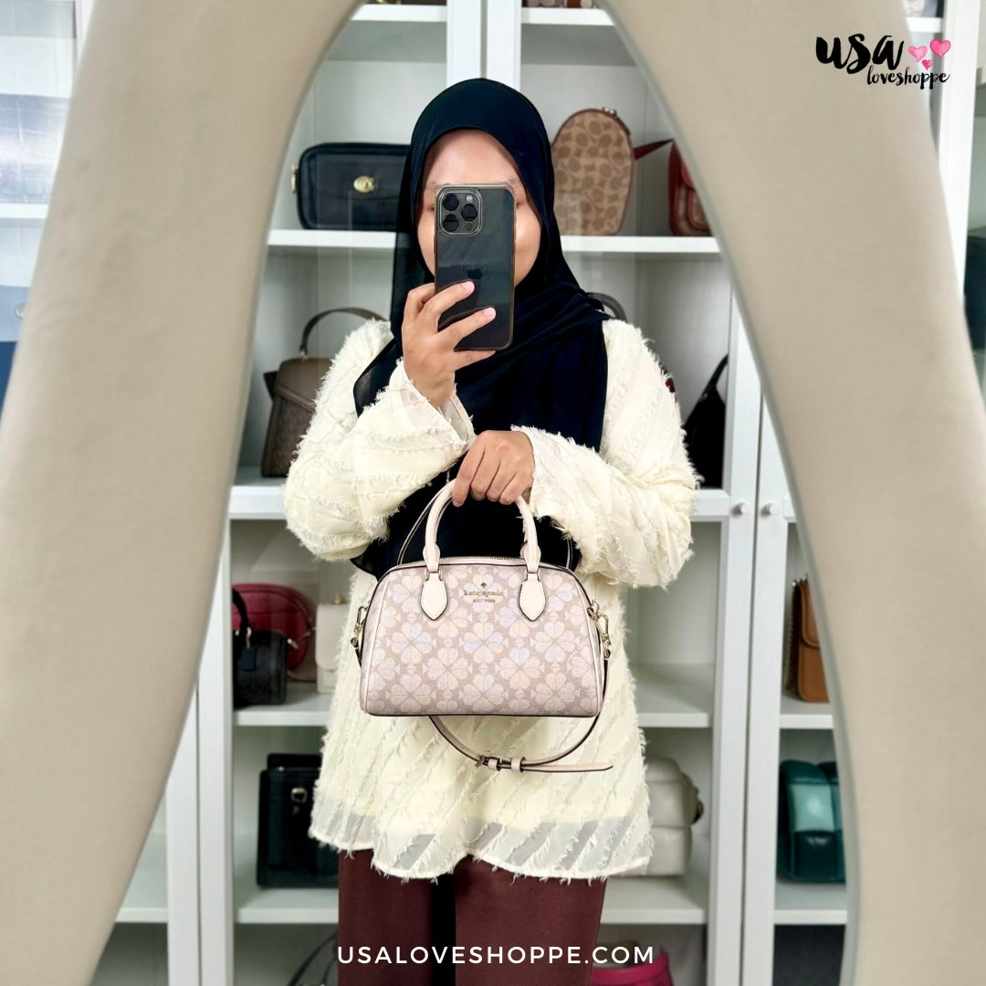 Spotlight Stealer: The Kate Spade Signature Spade Flower Duffle Crossbody in Dark Beige (KG483) - Now More Accessible Than Ever!