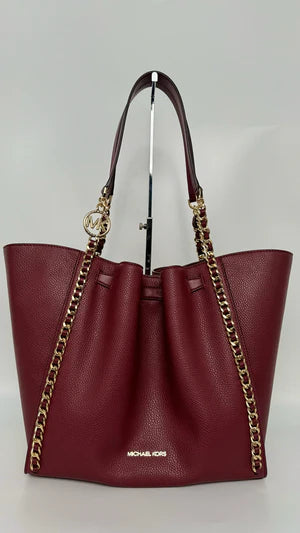 Elevate Your Style with Michael Kors Mina Large Belted Chain Inly Shoulder Bag in Cherry