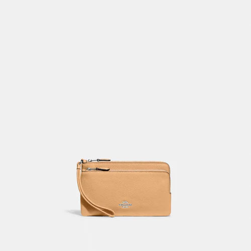 Elevate Your Style with the Coach Pebbled Leather Double Zip Wallet in Latte