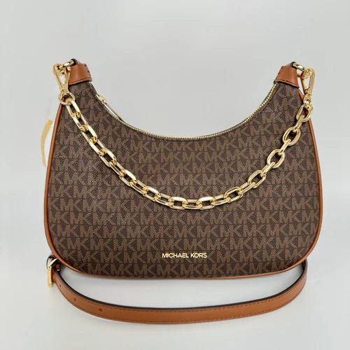 Discover the Must-Have Michael Kors Cora Large Zip Pouchette in Signature Brown