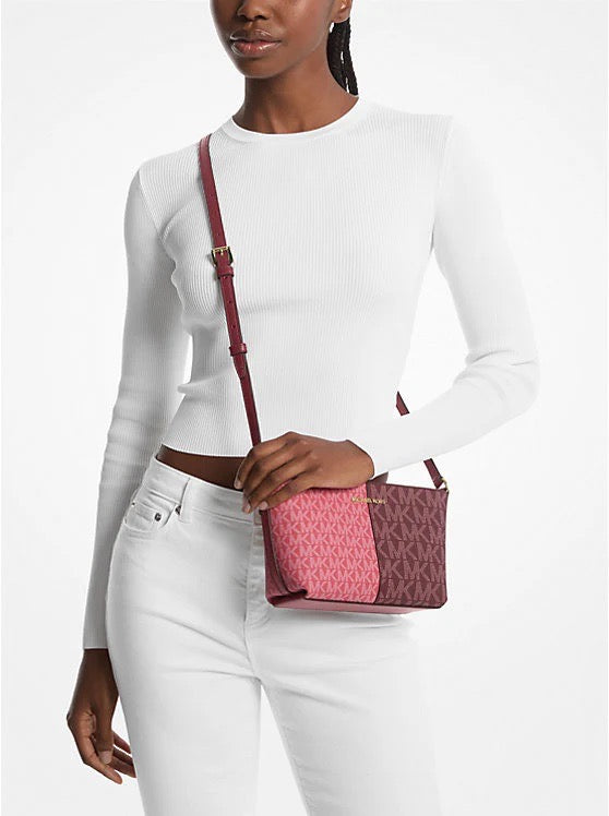 Elevate Your Style with the Michael Kors Jet Set Small Two-Tone Logo Crossbody Bag in Oxblood Multi