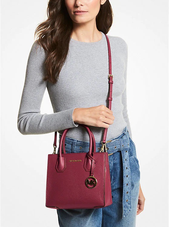 Discover the Elegance of Michael Kors Mercer Medium Pebbled Leather Crossbody Bag in Mulberry