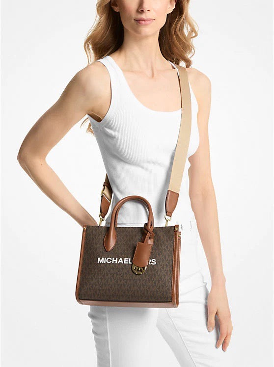 Discover the Elegant Michael Kors Mirella Small Shopper Crossbody in Signature Brown - A Luxury That's Truly Accessible