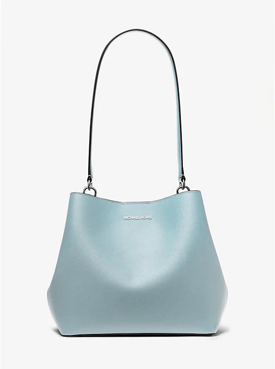 Discover the Elegance of the Michael Kors Pratt Medium Bucket Shoulder Bag in Vista Blue