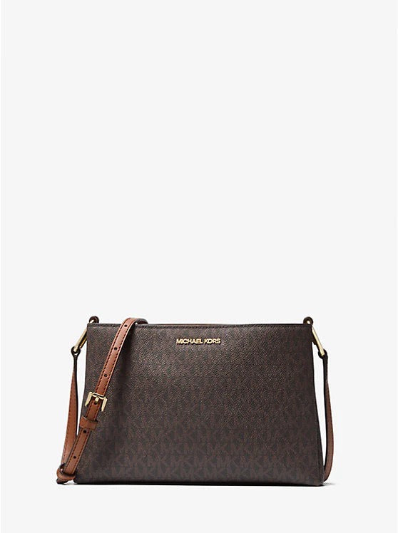 Discover Elegance with the Michael Kors Trisha Medium Triple Compartment Crossbody in Signature Brown