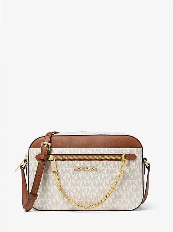 Discover the Chic Sophistication of Michael Kors Jet Set Item Large EW Zip Chain Crossbody in Signature Vanilla