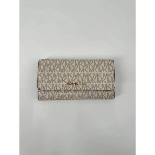 Discover Elegance with the Michael Kors Jet Set Travel Large Trifold Wallet in Signature Vanilla