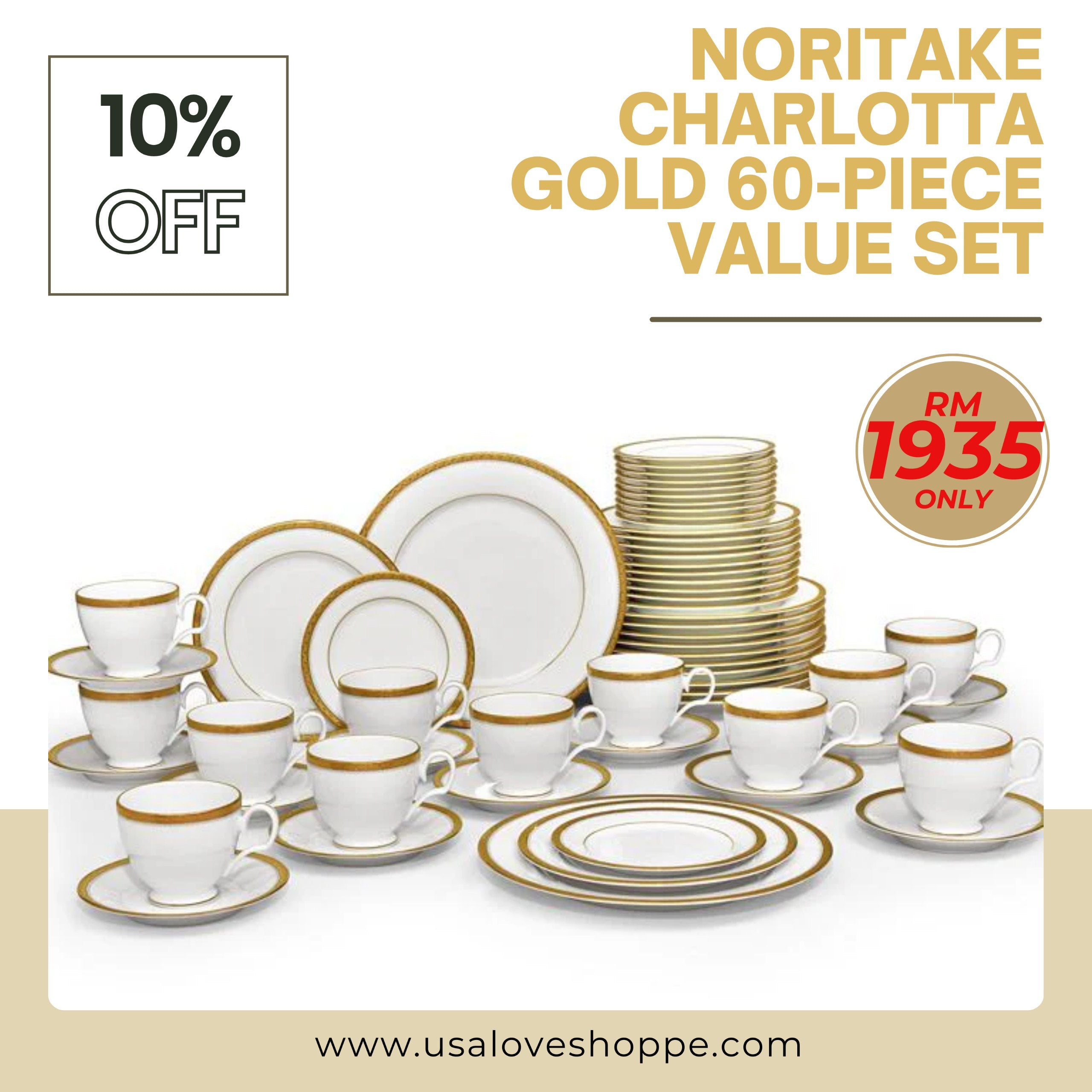 Indulge in Elegance with Noritake Charlotta Gold 60-Piece Value Set