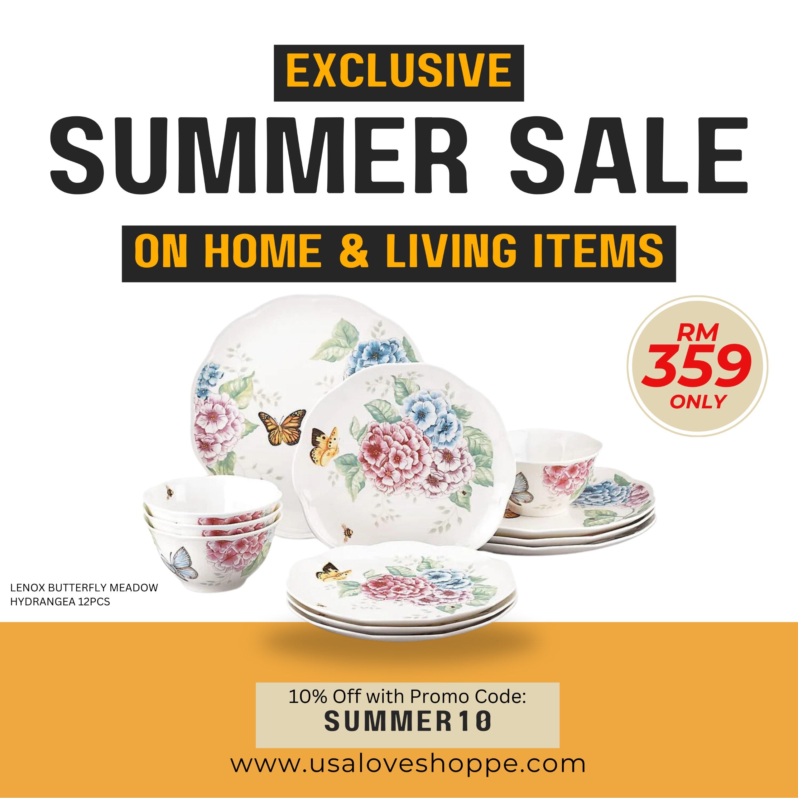 Elevate Your Dining Experience with the Lenox Butterfly Meadow Hydrangea 12pcs Dinnerware Set