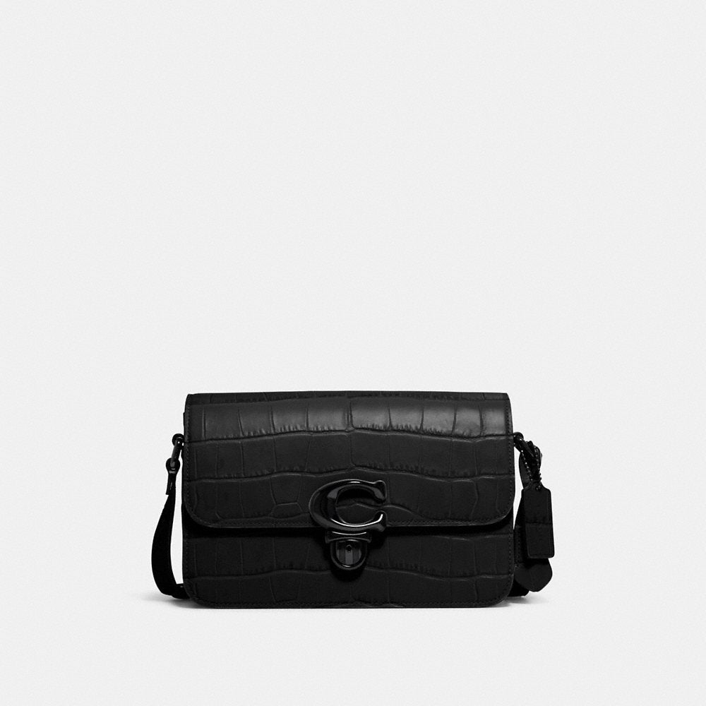 C0ACH Embossed Croc Studio Shoulder Bag in Black (C6640)