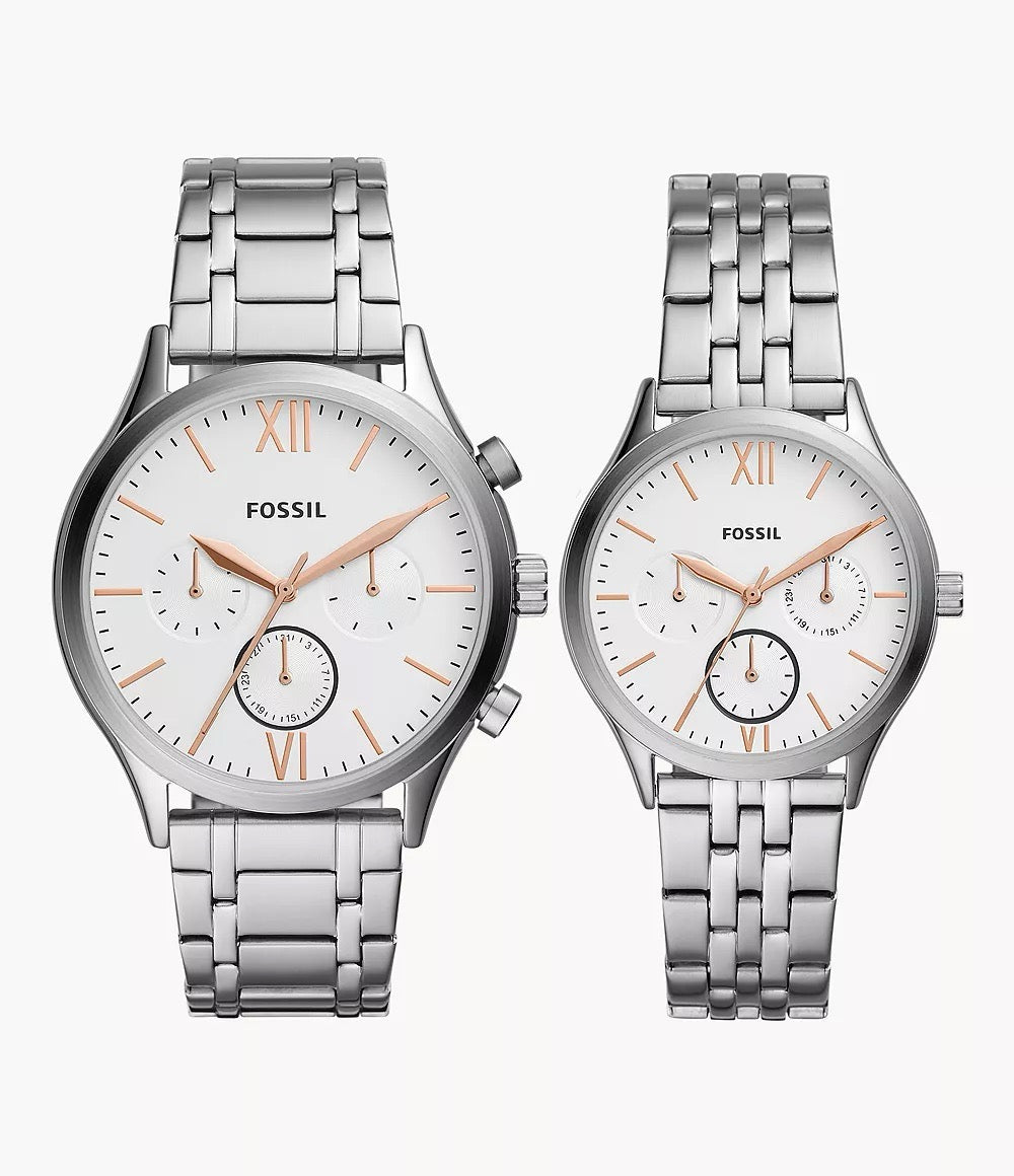 [INCOMING ETA END AUG 2024] F0SSIL His and Her Fenmore Multifunction Stainless Steel Watch Gift Set (BQ2468SET)