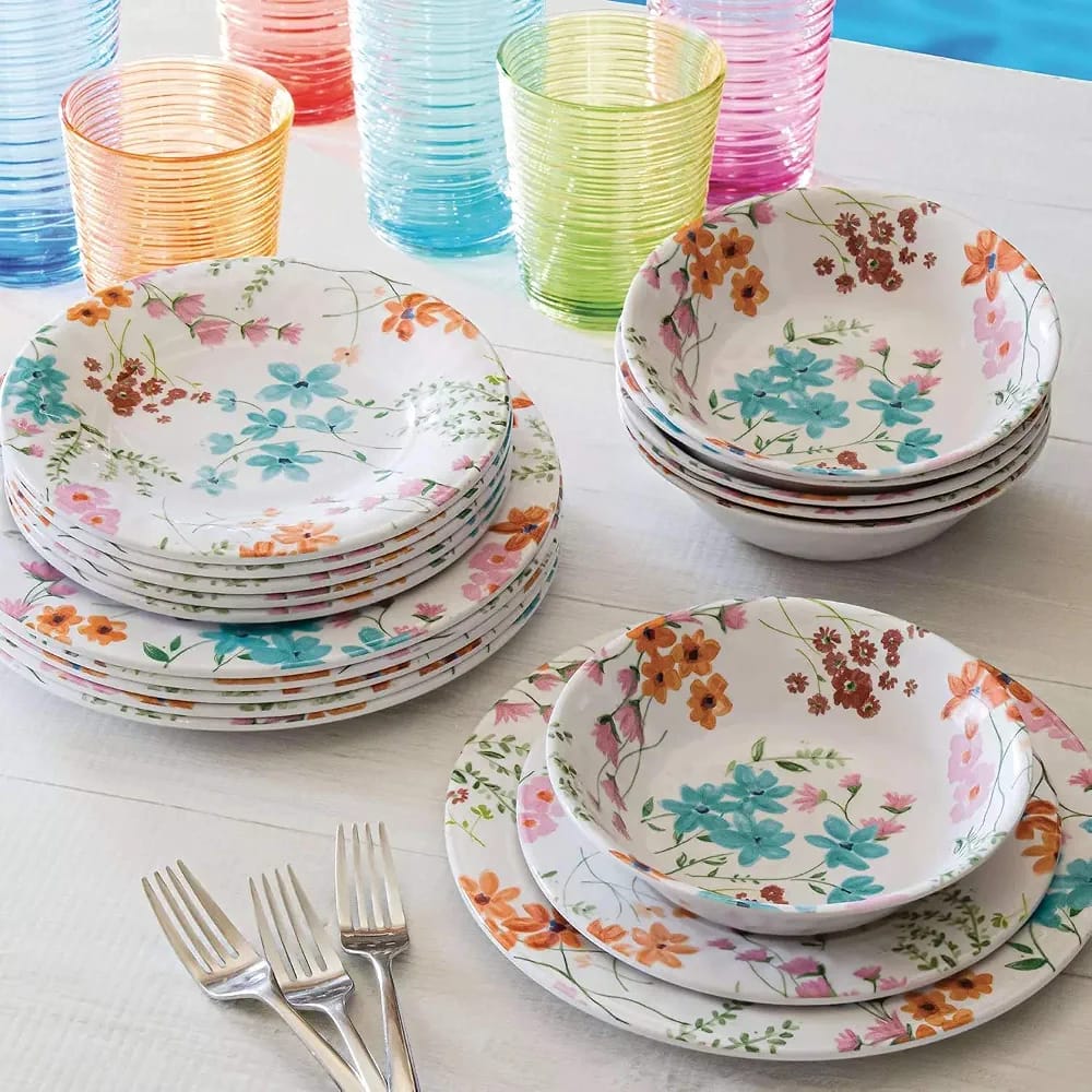 [READY STOCK MY] 18 PCS MELAMINE DINNERWARE SET - KARMA WILD FLOWERS