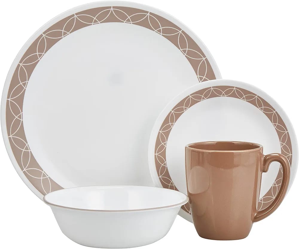 [DEFECT] CORELLE 16 PCS DINNERWARE SET IN SAND SKETCH (1 MISSING DINNER PLATE)