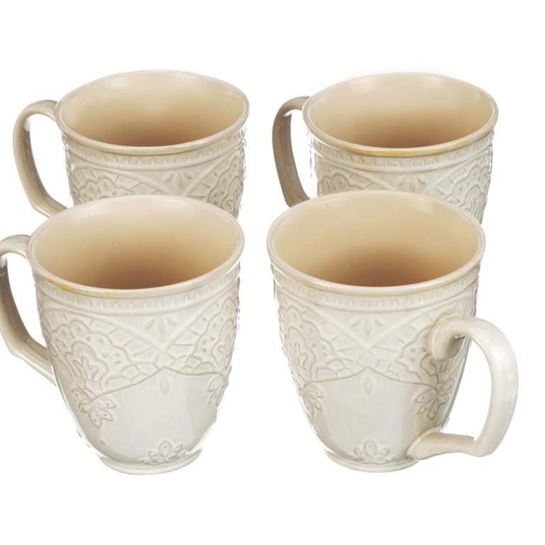 [READY STOCK MY] THE PIONEER WOMEN FARMHOUSE LACE 4 PCS 17oz EMBOSSED CERAMIC CUP
