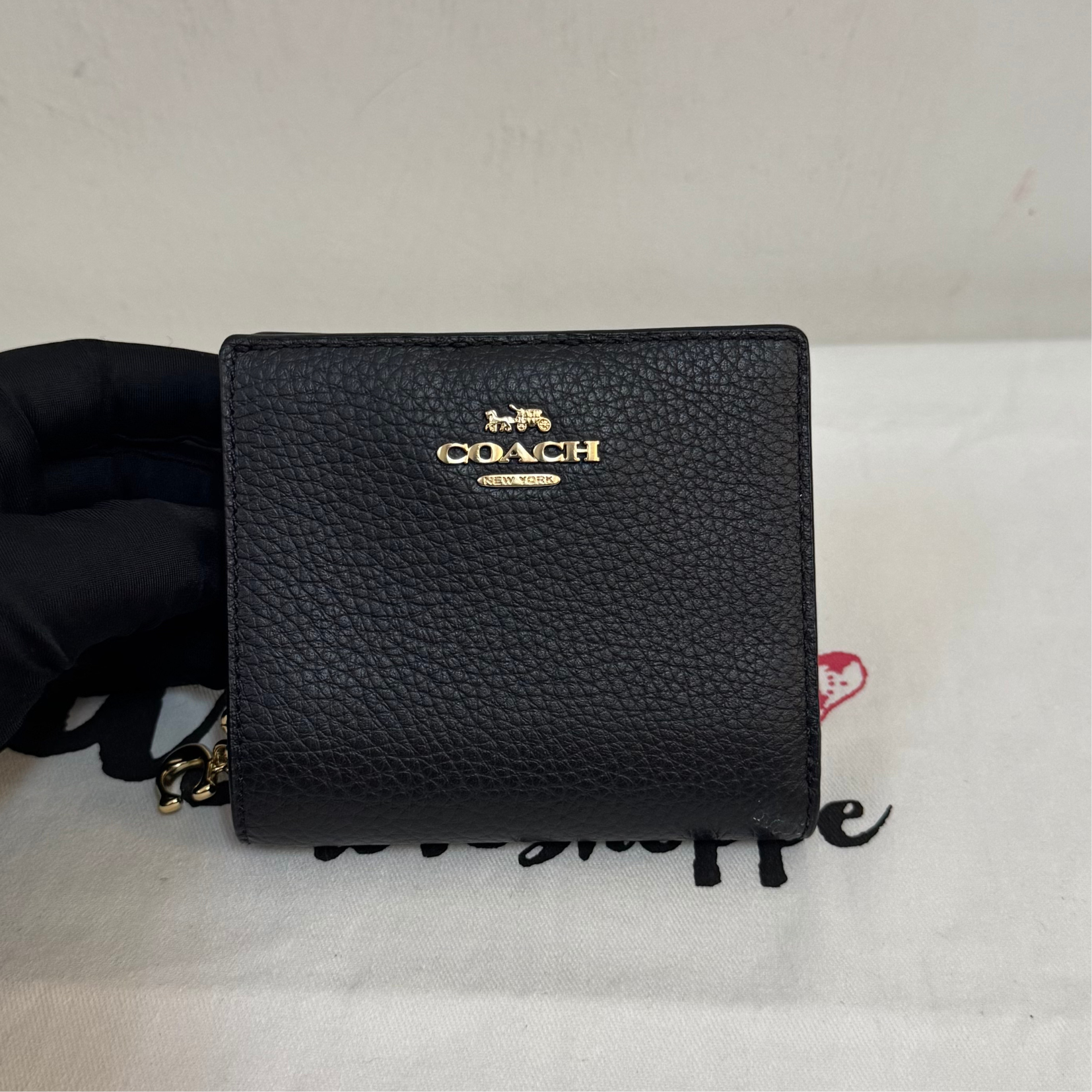 [AUCTION][READY STOCK MY] COACH Pebbled Leather Snap Wallet Black (C2862)