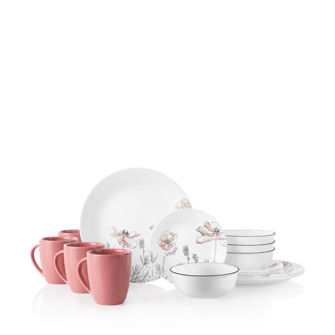 [READY STOCK MY] Corelle Signature Dinnerware Set 16 pieces in Poppy Print