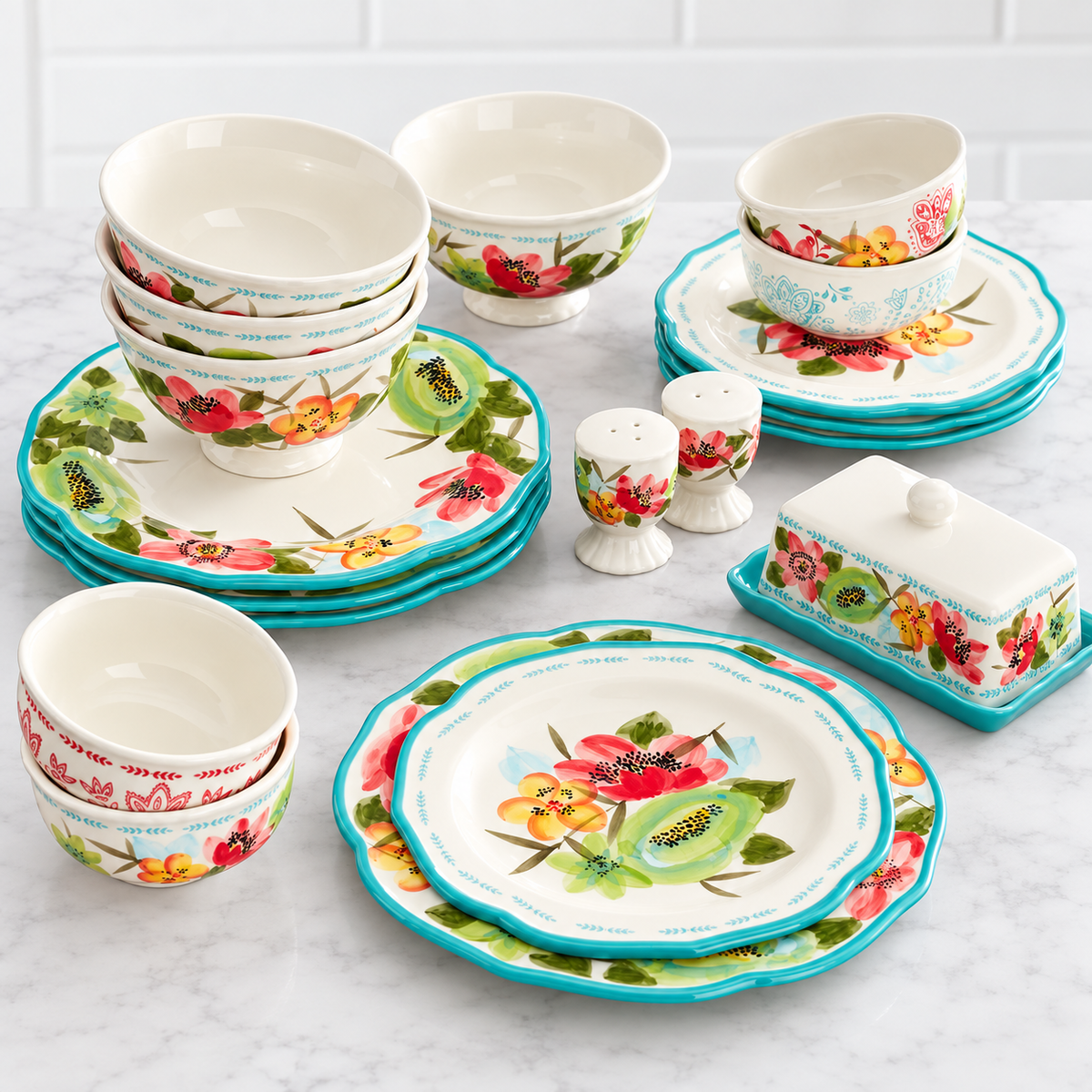 The Pioneer Woman Vintage Bloom 20-Piece Ceramic Dinnerware Set