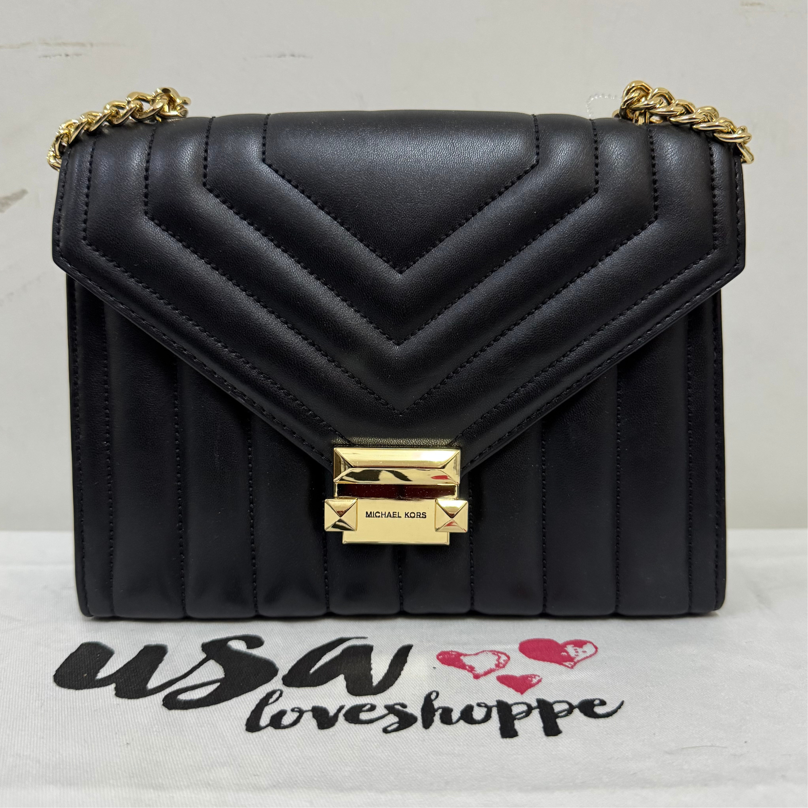 [AUCTION][READY STOCK MY] Michael Kors Whitney Medium Flap Chain Shoulder Bag in Black (GHW) (35R4GWHL6U)
