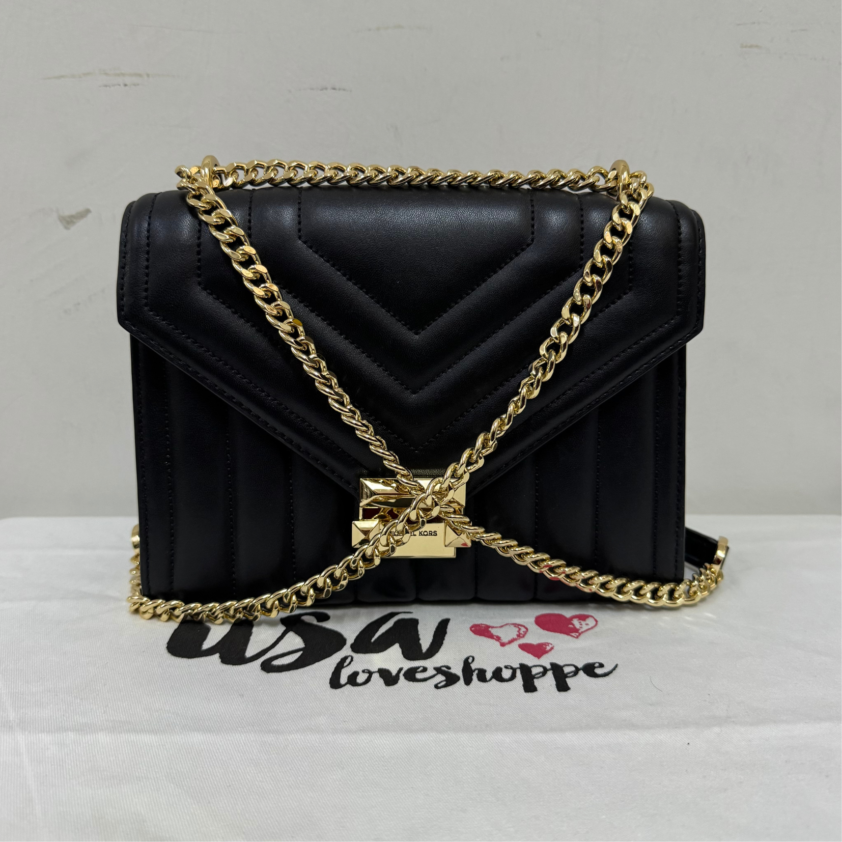 [AUCTION][READY STOCK MY] Michael Kors Whitney Medium Flap Chain Shoulder Bag in Black (GHW) (35R4GWHL6U)