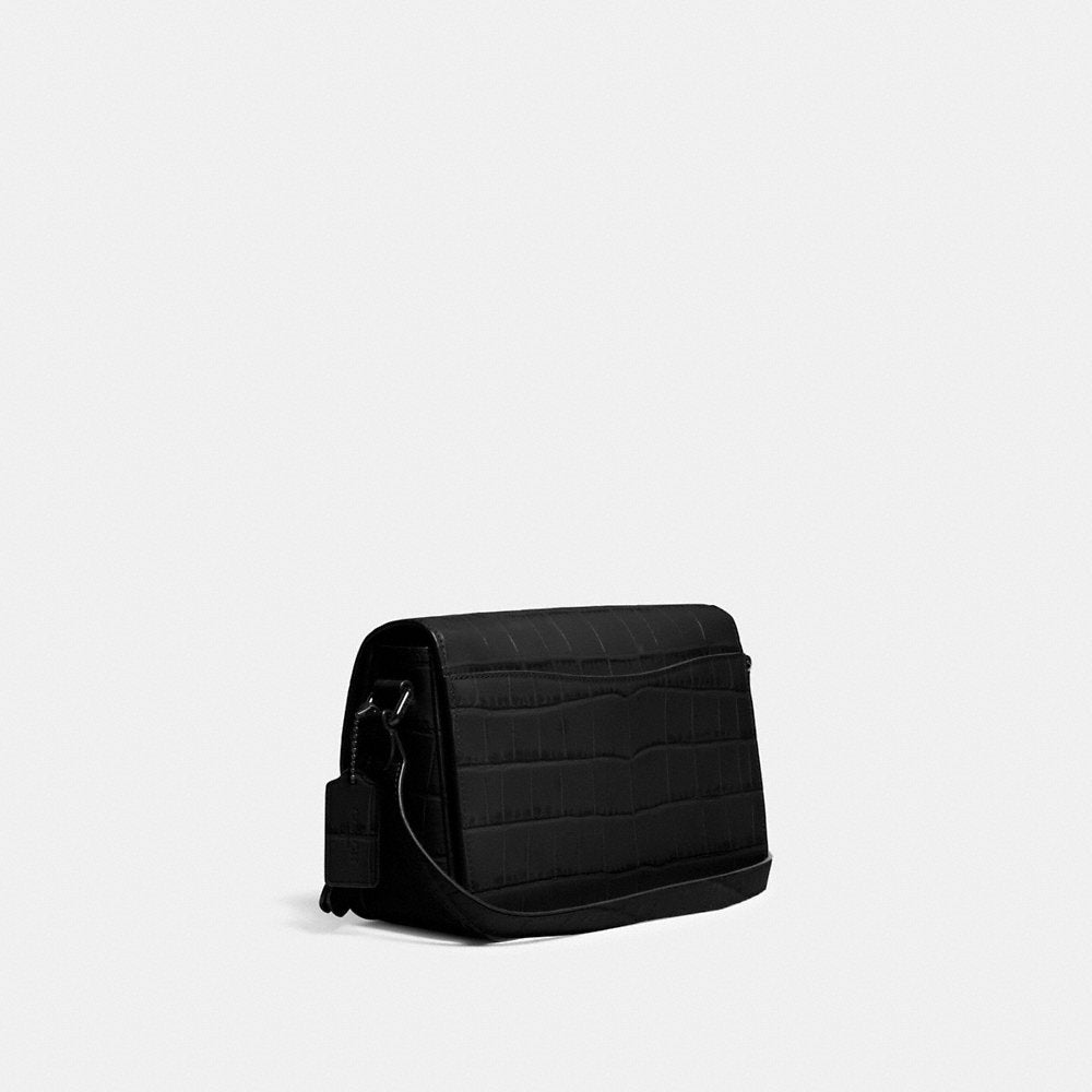 C0ACH Embossed Croc Studio Shoulder Bag in Black (C6640)