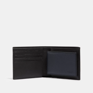 C0ACH Men Compact ID Varsity Stripe Wallet in Black Saddle/Midnight (3007)