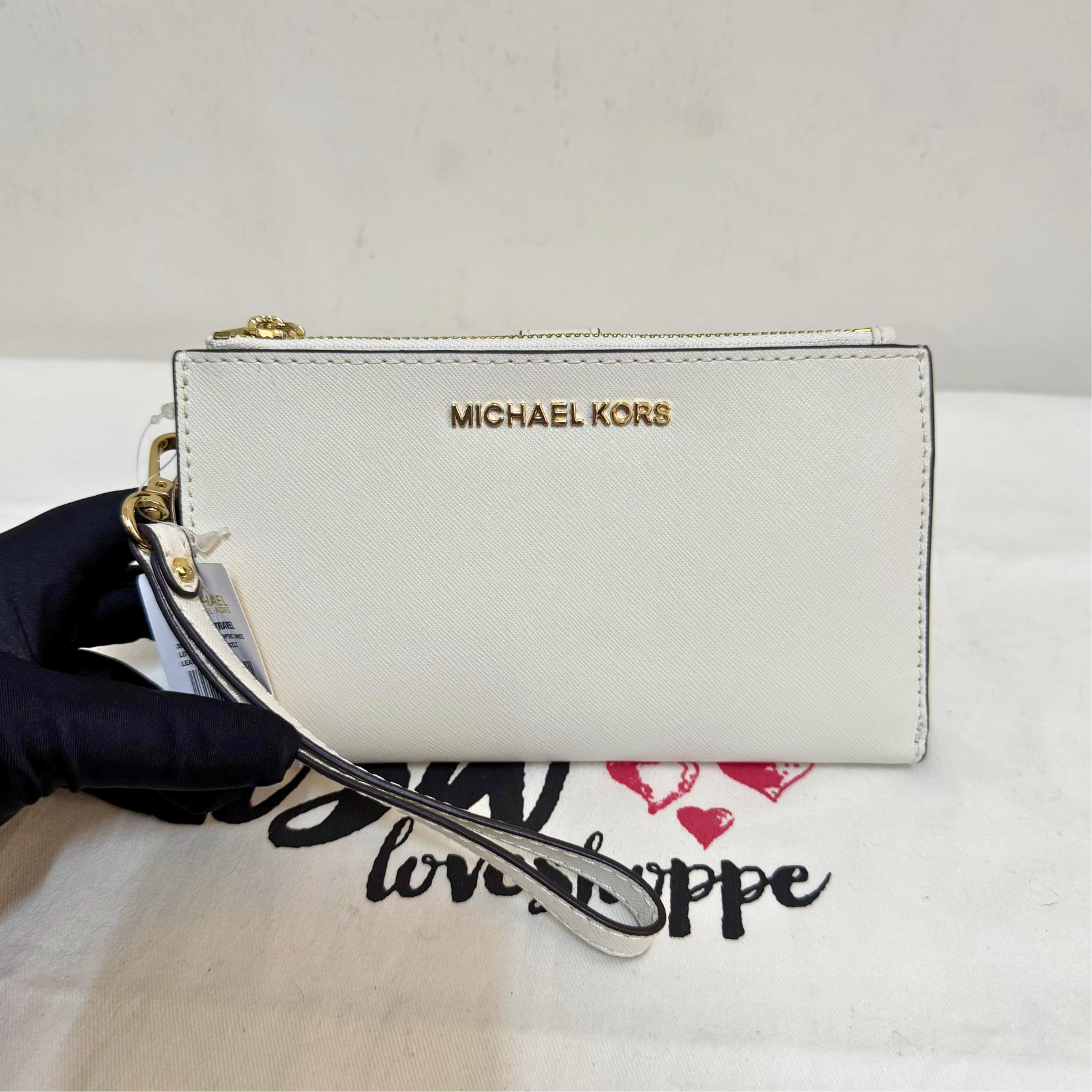 [AUCTION][READY STOCK] Michel Kors Jet Set Travel double Zip Wristlet Optic White (35F8GTVW0L)