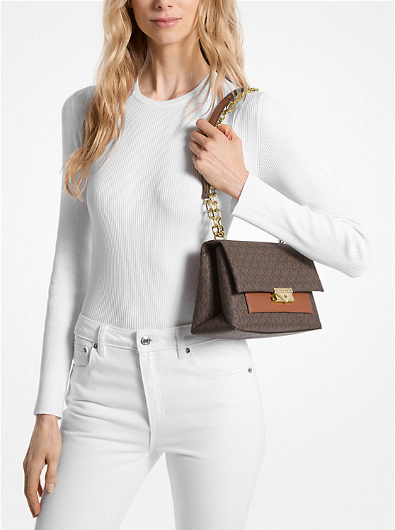 [READY STOCK MY] Michael Kors Cece Medium Flap Pkt Shoulder Bag in Signature Brown (35F2G0EF8B)