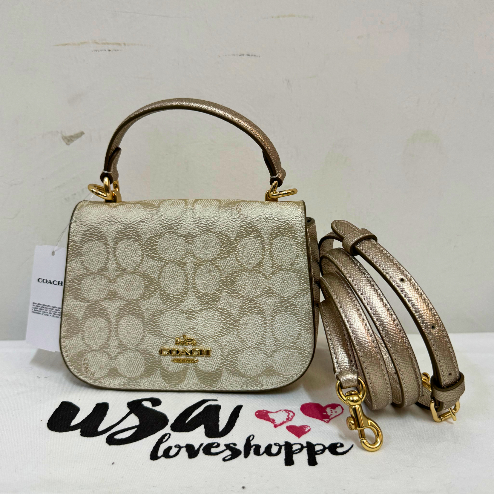 [AUCTION][READY STOCK MY] COACH Lysa Top Handle Bag In Signature Canvas in Champagne Multi (CX576)