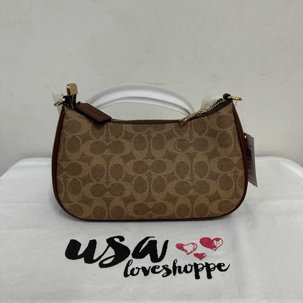 [AUCTION][DEFECT][READY STOCK MY] COACH Teri Shoulder Bag In Signature Canvas In Tan/Brown (CV933)