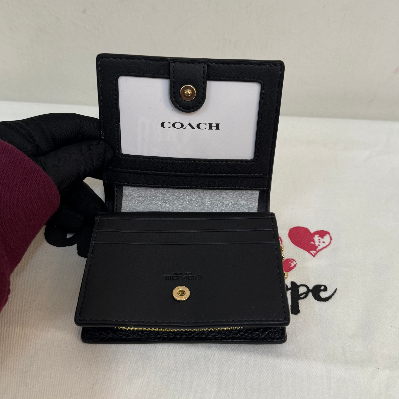 [AUCTION][READY STOCK MY] COACH Pebbled Leather Snap Wallet Black (C2862)