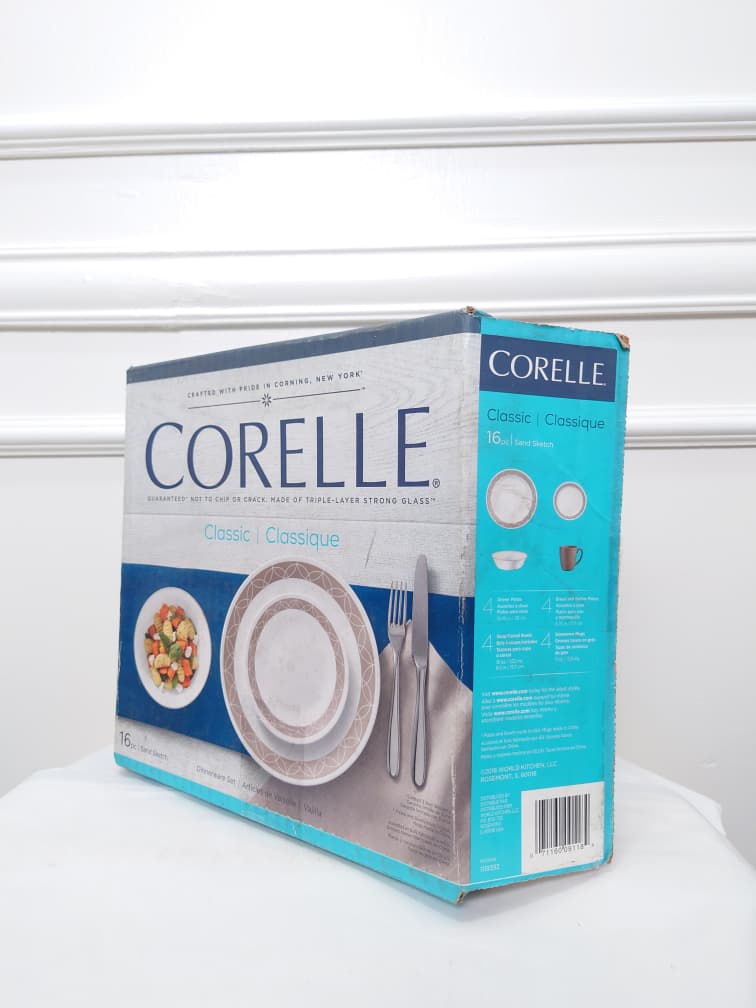 [DEFECT] CORELLE 16 PCS DINNERWARE SET IN SAND SKETCH (1 MISSING DINNER PLATE)