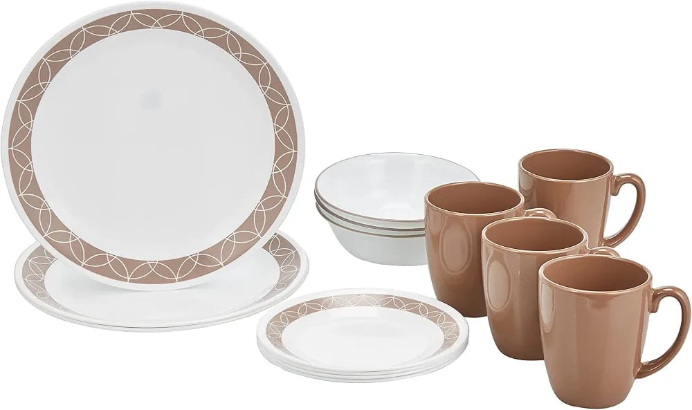[DEFECT] CORELLE 16 PCS DINNERWARE SET IN SAND SKETCH (1 MISSING DINNER PLATE)