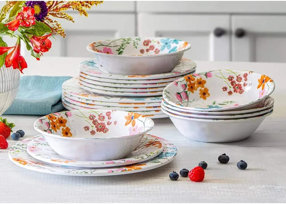 [READY STOCK MY] 18 PCS MELAMINE DINNERWARE SET - KARMA WILD FLOWERS