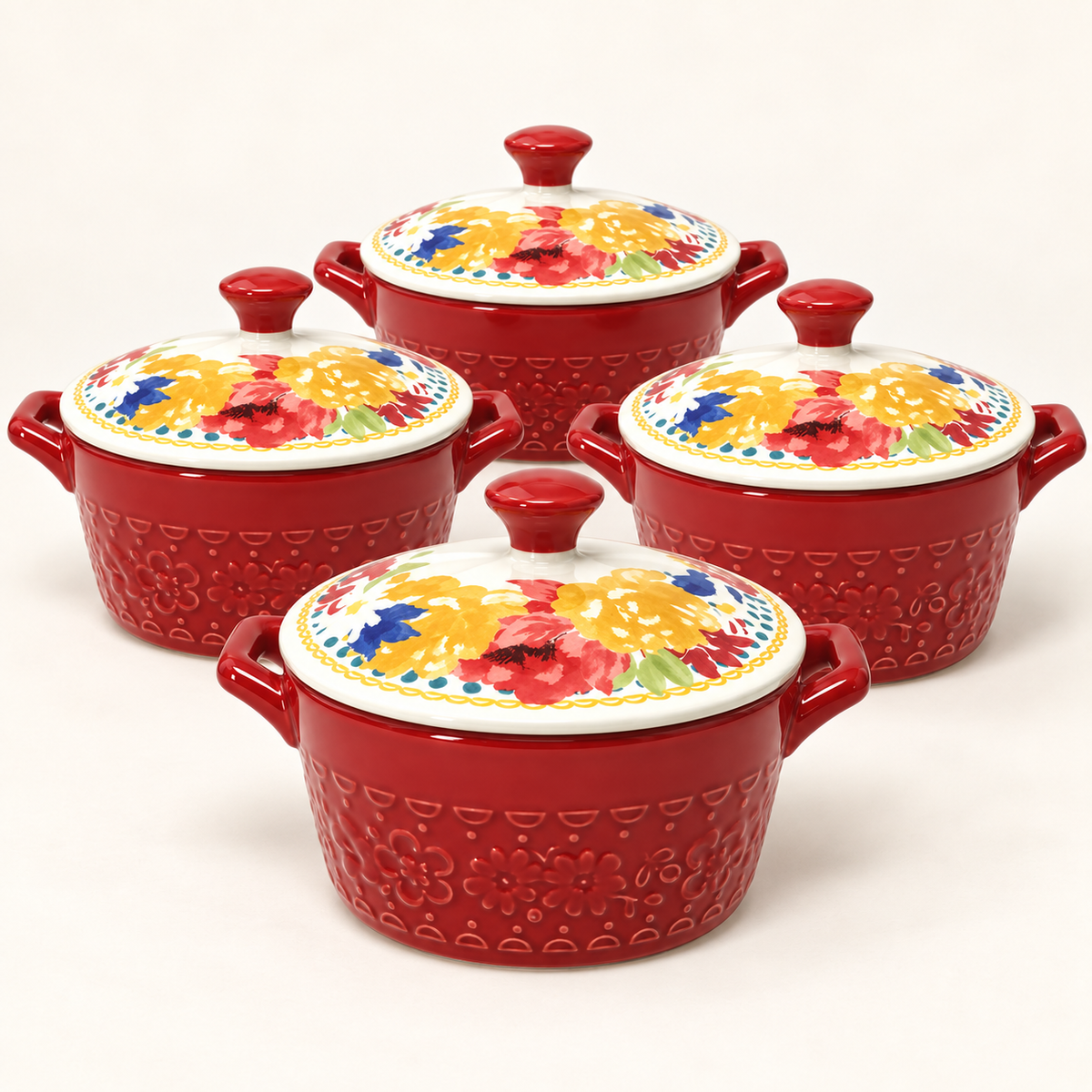 The Pioneer Woman 14.4-Ounce Mini Ceramic Casseroles – Red, 8-Piece Set