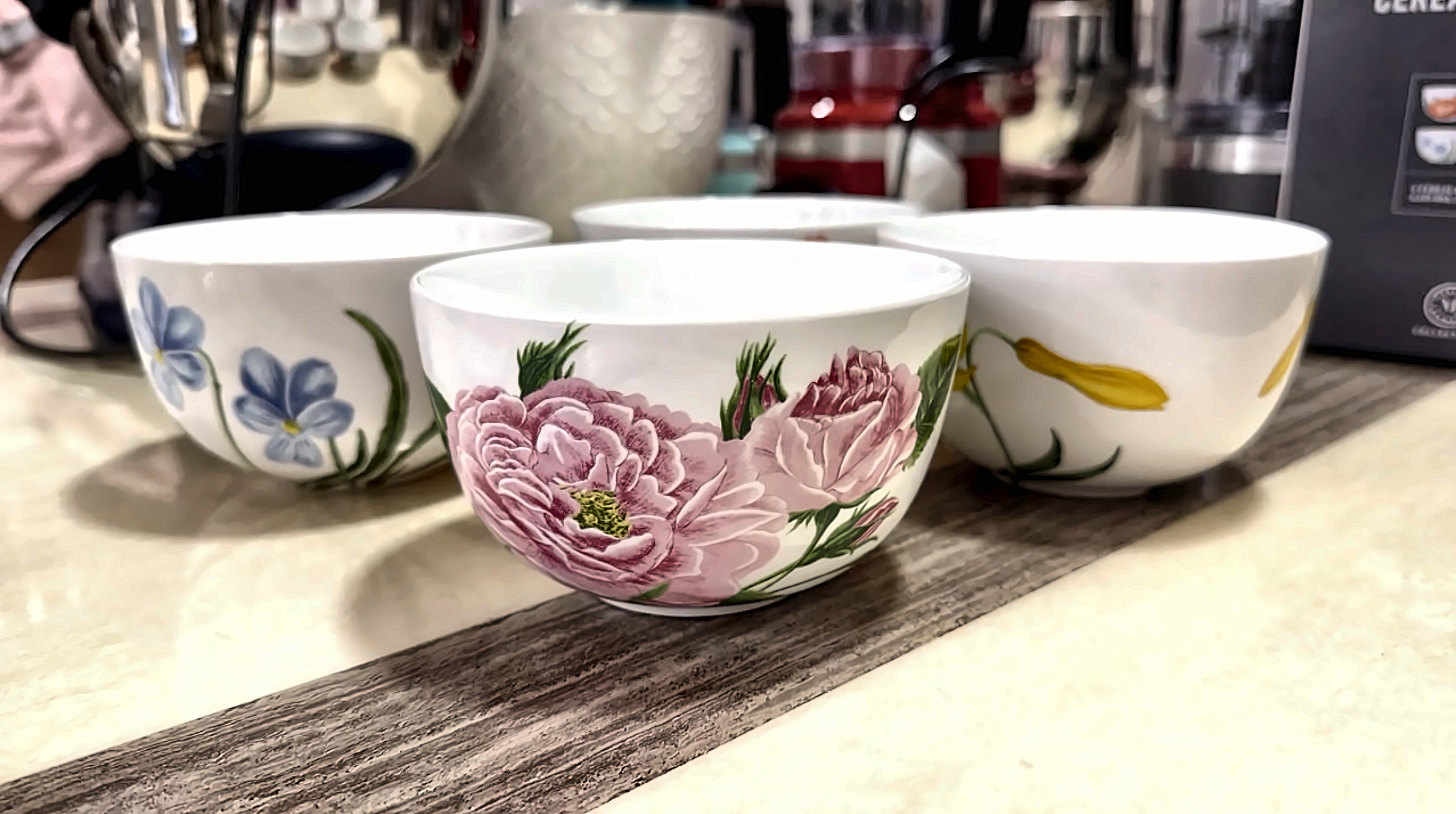 ULS SEA [READY STOCK] Martha Stewart Floral Porcelain Bowl Set – 4 Pieces