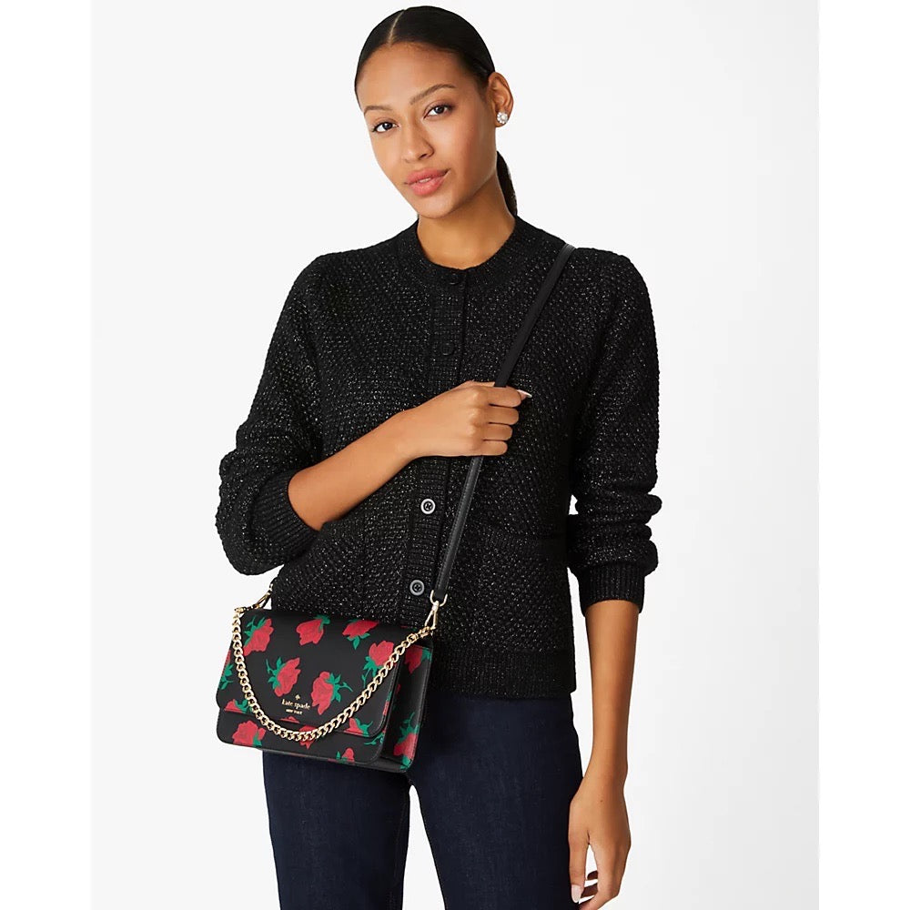 Kate Spade Madison Floral Flap Convertible Crossbody in Black Multi (KE534)