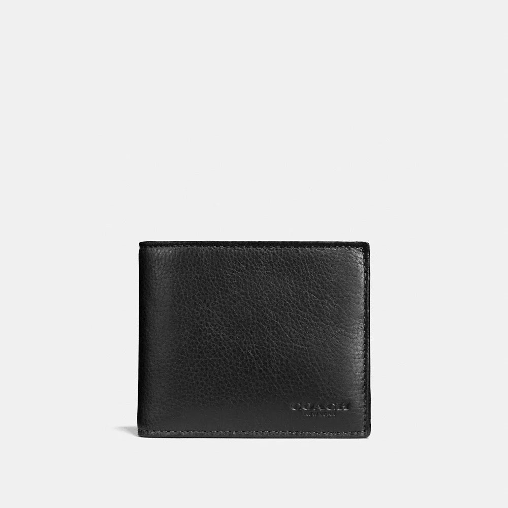 Coach Men Compact ID Sport Calf Leather Wallet in Black (74991)
