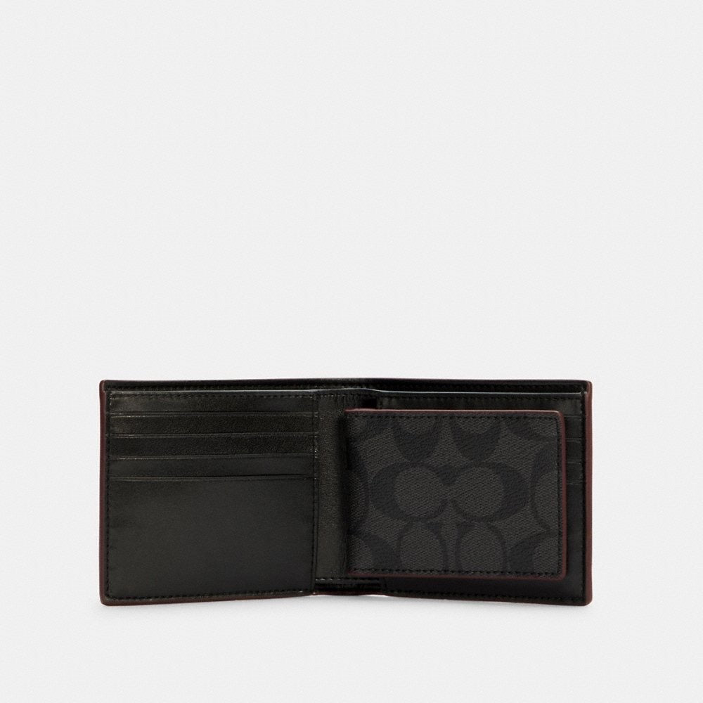 Coach Men Boxed 3 in 1 Wallet Gift Set in Signature Canvas in Black/Black/Oxblood (41346)