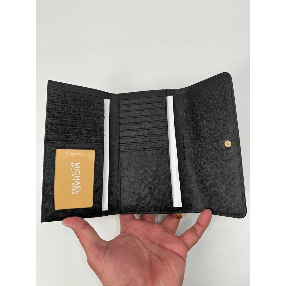 Michael Kors Jet Set Travel Large Trifold Wallet in Black (GHW) (35S8GTVF7L)