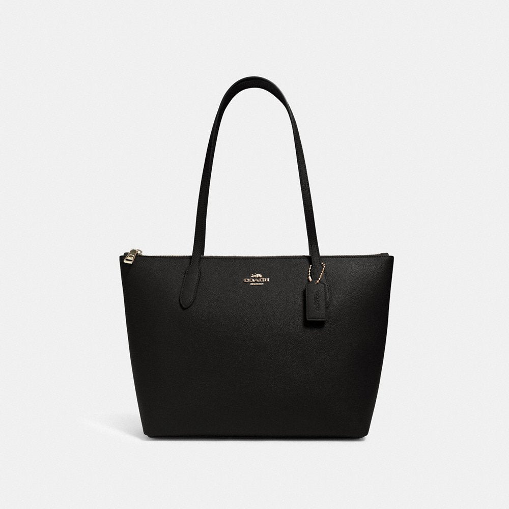 COACH Crossgrain Leather Zip Tote in Black (GHW) (4454)