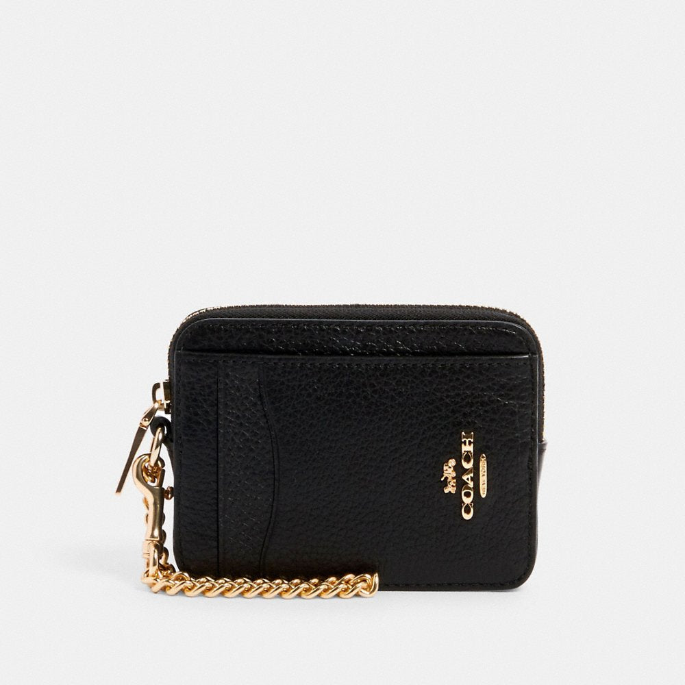 [INCOMING ETA END AUG 2024] C0ACH Pebbled Leather Zip Card Case in Black (GHW) (6303)