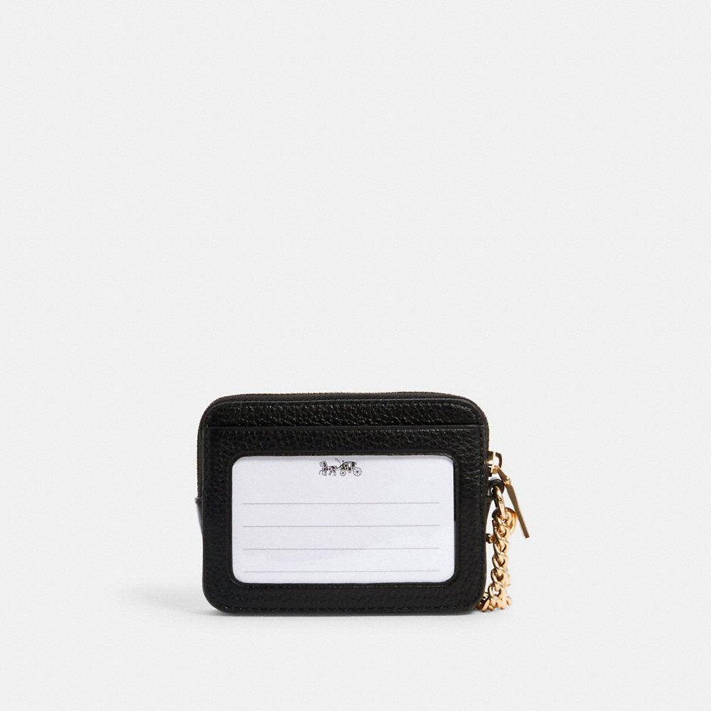 [INCOMING ETA END AUG 2024] C0ACH Pebbled Leather Zip Card Case in Black (GHW) (6303)
