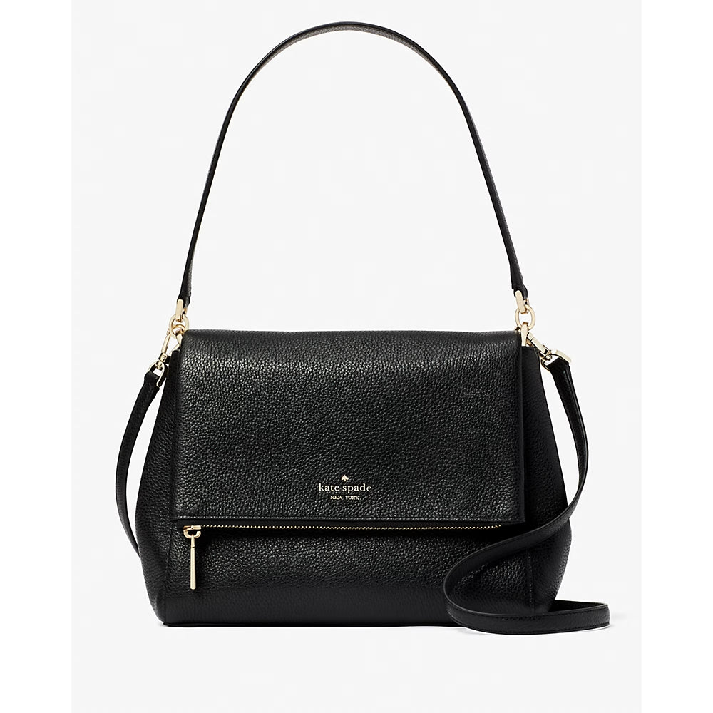 Kate Spade Leila Pebbled Leather Medium Flap Bag in Black (K6029)