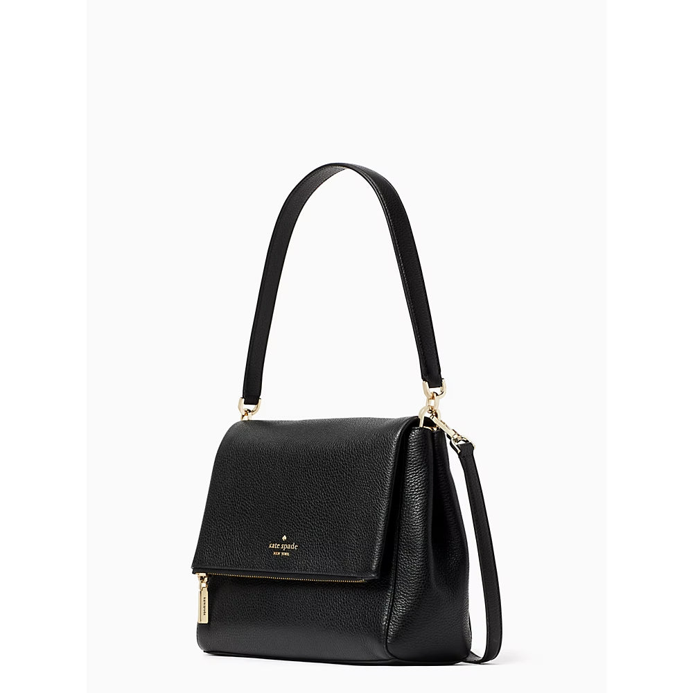 Kate Spade Leila Pebbled Leather Medium Flap Bag in Black (K6029)