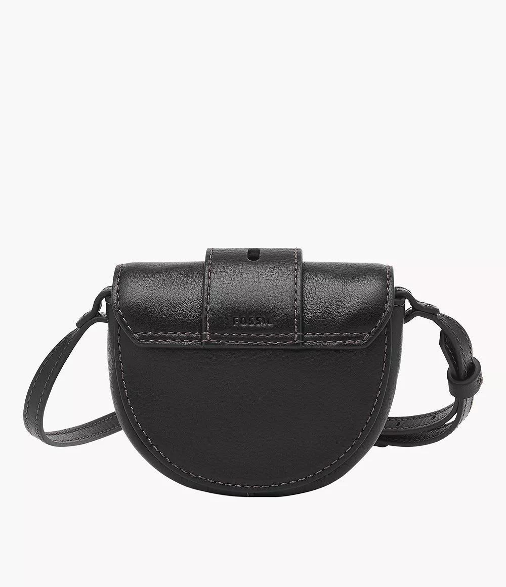 Fossil Harwell Leather Micro Flap Crossbody Bag in Black (ZB1849001)