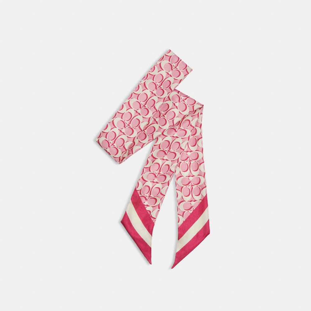 Coach Signature Print Silk Twilly Skinny Scarf in Bold Pink (C8363)