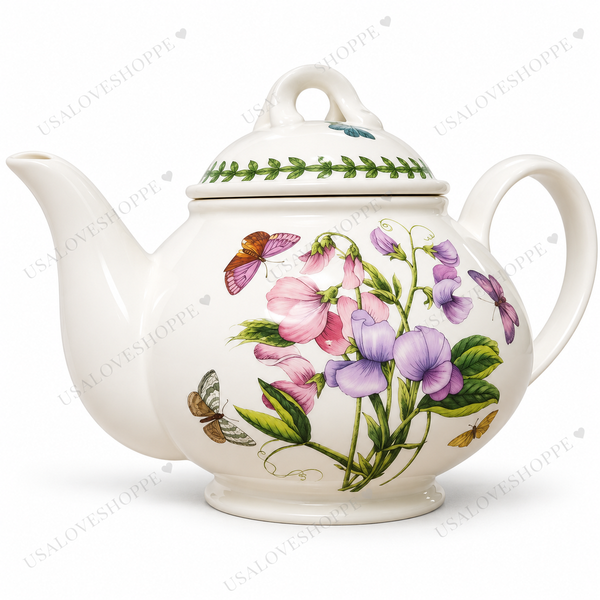 Portmeirion Botanic Garden Sweet Pea Teapot – Romantic Shape | Made in England